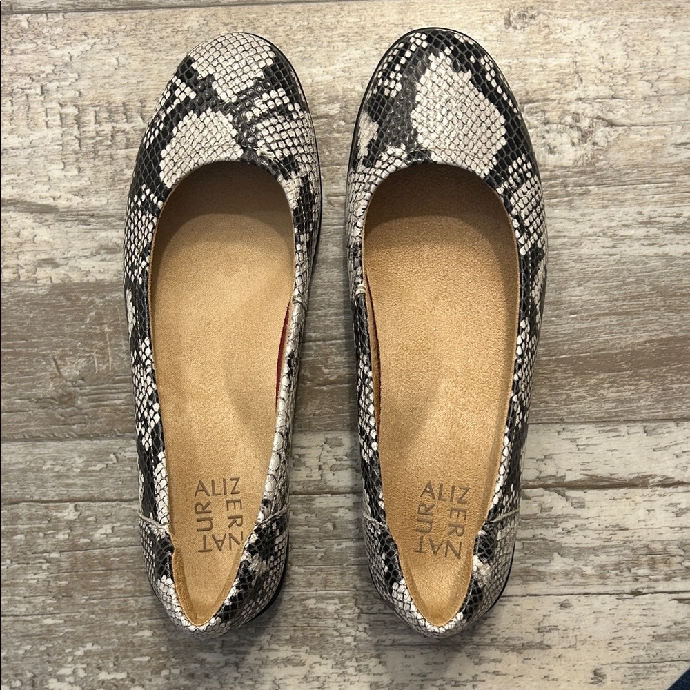 Naturalizer Black and White Snakeskin Loafers